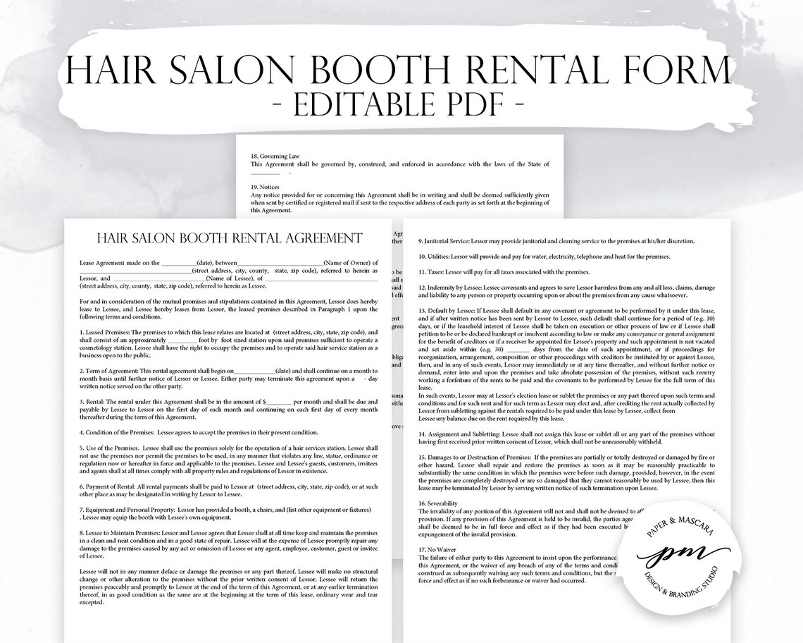 Hair Salon Booth Rental Agreement Barber Shop Booth Rental - Etsy