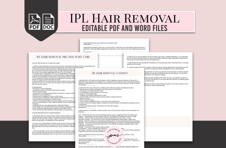 IPL Hair Removal Consent Form Template IPL Hair Removal Etsy