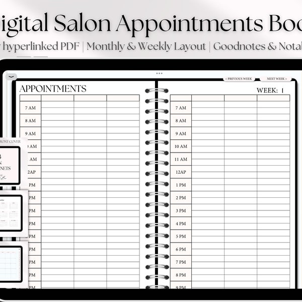 2023 DIGITAL Pink Salon Appointment Book, Digital Salon Planner For GoodNotes, Digital Beauty Appointment Book for 2023