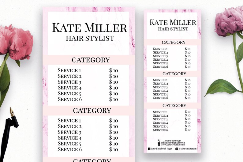 Hairdresser Card Hair Salon Cards Hair Stylist Branding Bundle Pink Marble Hair Salon Marketing Set
