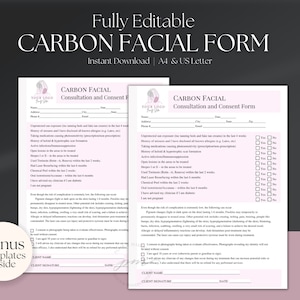 Editable Carbon Facial Client Form Template, Esthetician Client Consent Form Template, Salon Forms