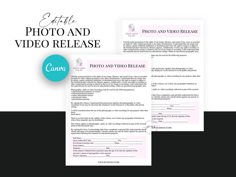 Editable Salon Photo and Video Release Form Template - Etsy