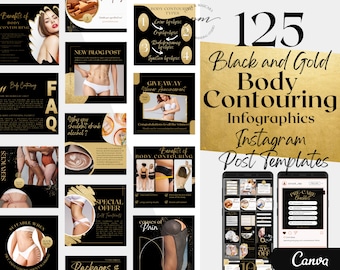 Body Contouring Instagram Post Templates, Editable Body Contouring Social Media Posts, Black and Gold Body contouring Instagram post