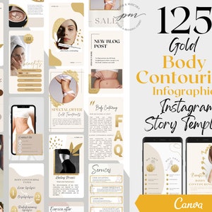 Body Contouring Instagram Story Templates, Editable Body Contouring Social Media Posts, Gold Body contouring Instagram Story