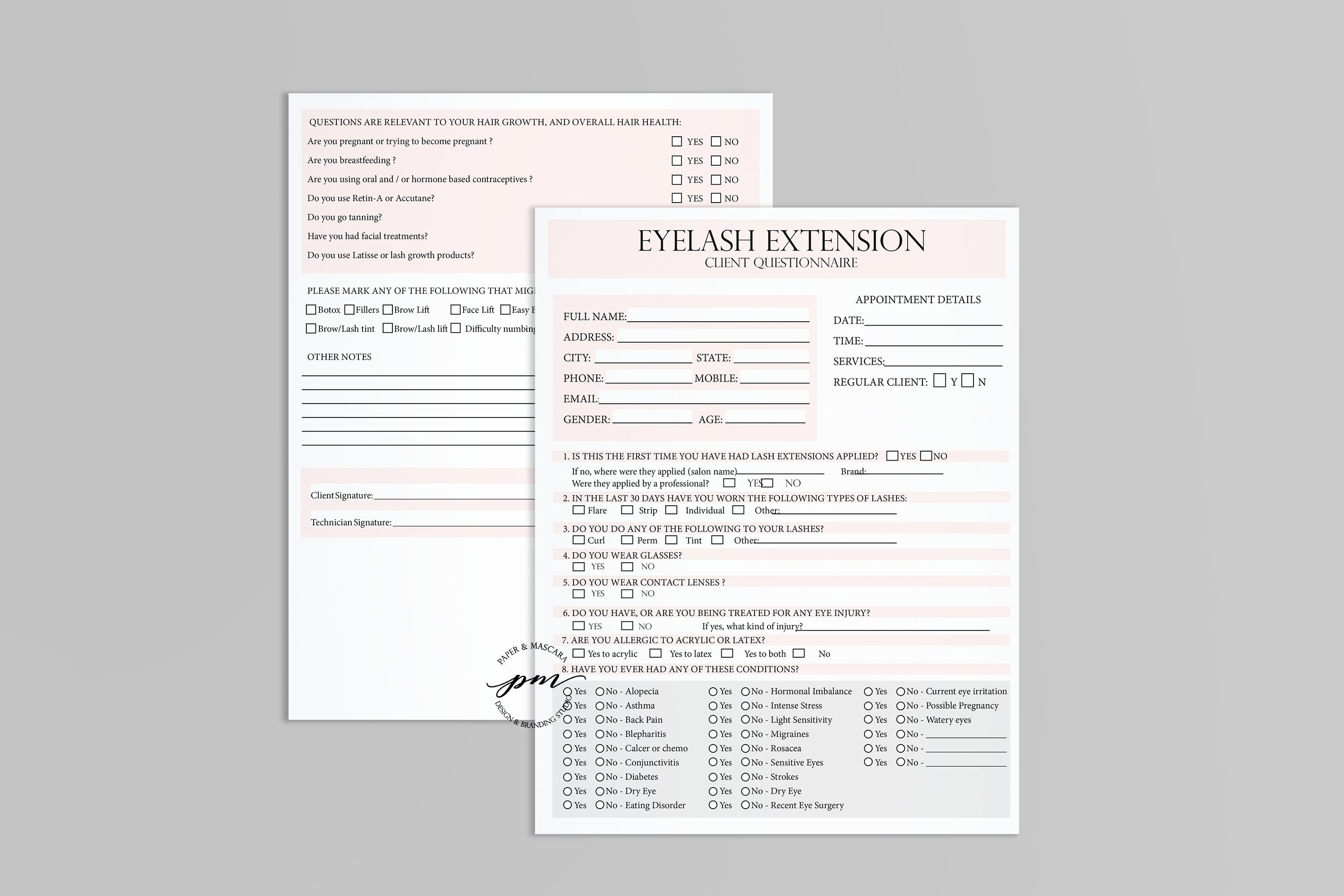 Eyelash Extensions Technician Forms, Lash Consultation Forms, Clickable ...