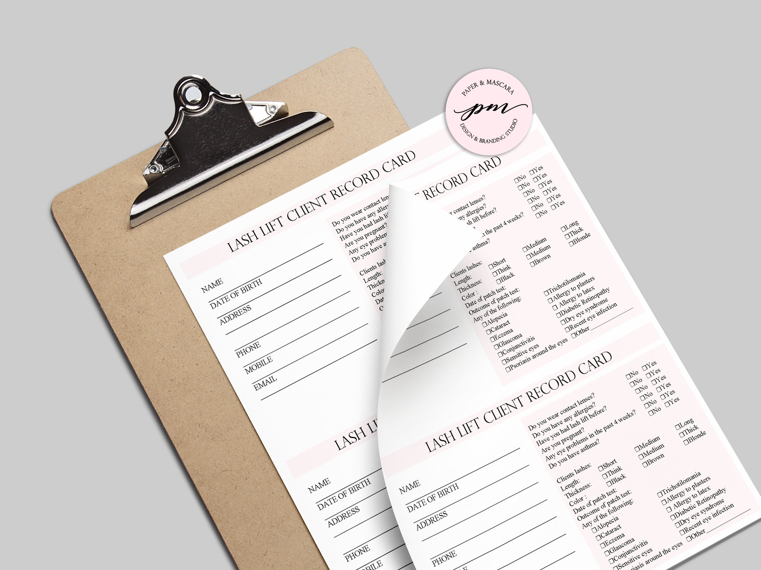 Lash Lift Patch Test Client Scheda Di Registrazione Ciglia