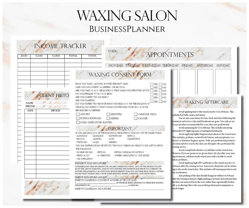 Rose Gold Waxing Salon Business Planner Bundle Waxing Etsy