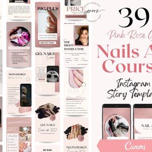 Nail Technician Course Instagram Story Templates, Editable Nails Art Course Social Media Posts