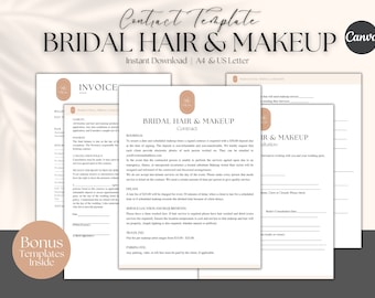 Bridal Hair and Makeup Services Contact Template, Hair Stylist and Makeup Artist Agreement, Wedding Hair and Makeup Contract Template