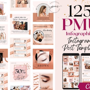 Permanent Makeup Instagram Post Templates, Editable PMU Social Media Posts, Microblading Instagram Post