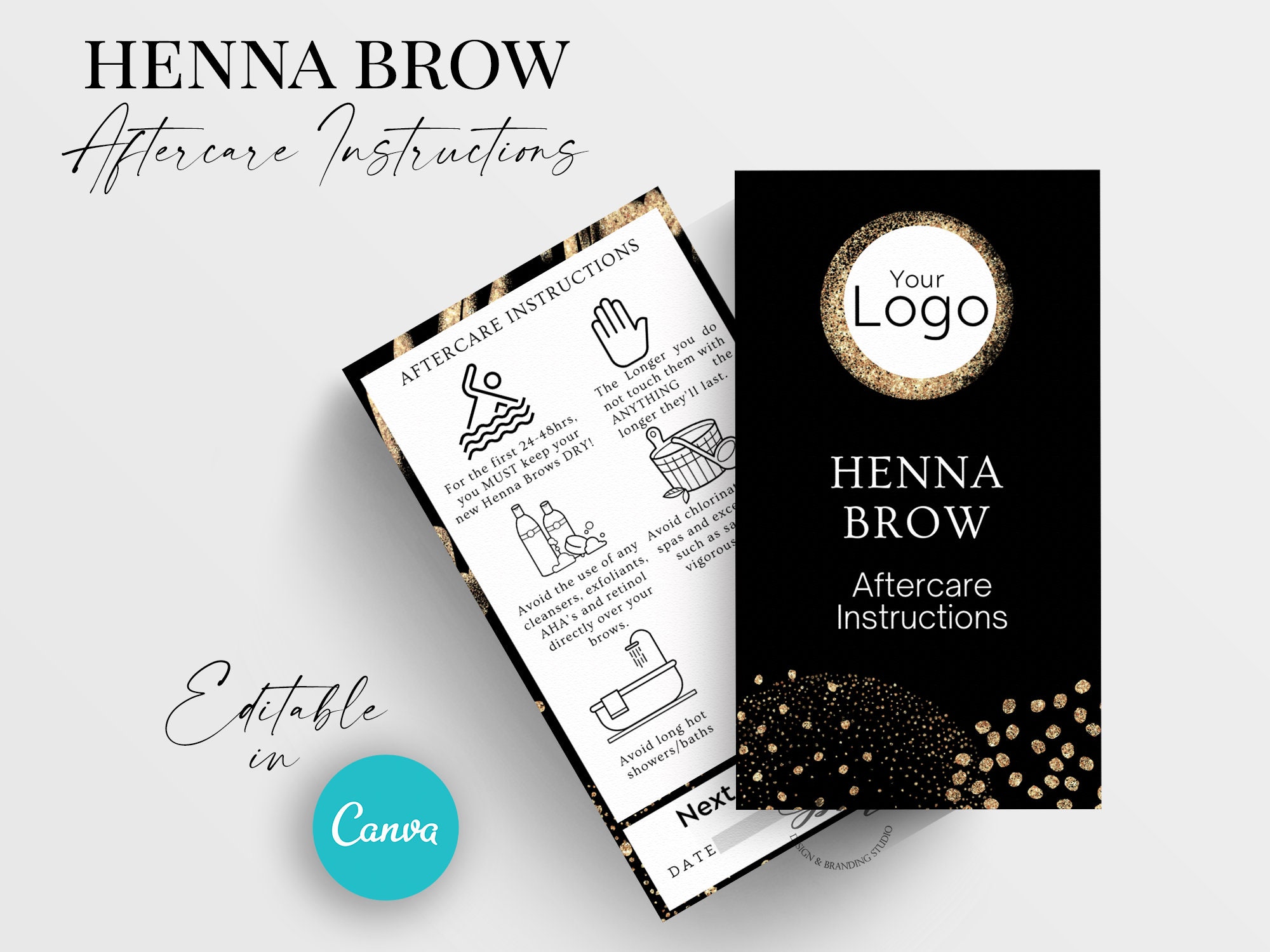 Paper Eyebrows Henna Aftercare card 6x4 Henna instructions card Hand drawn Canva aftercare