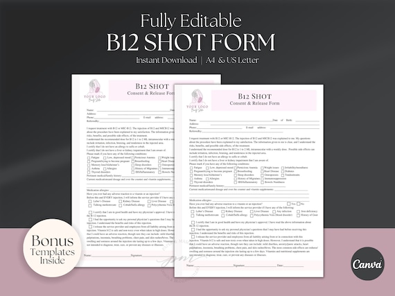 Buy B12 Shot Consent Form Template, Editable Facial Fillers Consent Form  Template, Esthetician Consent Form Online in India - Etsy