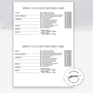 Editable Spay Tanning Salon Forms Spray Tan Client Card | Etsy