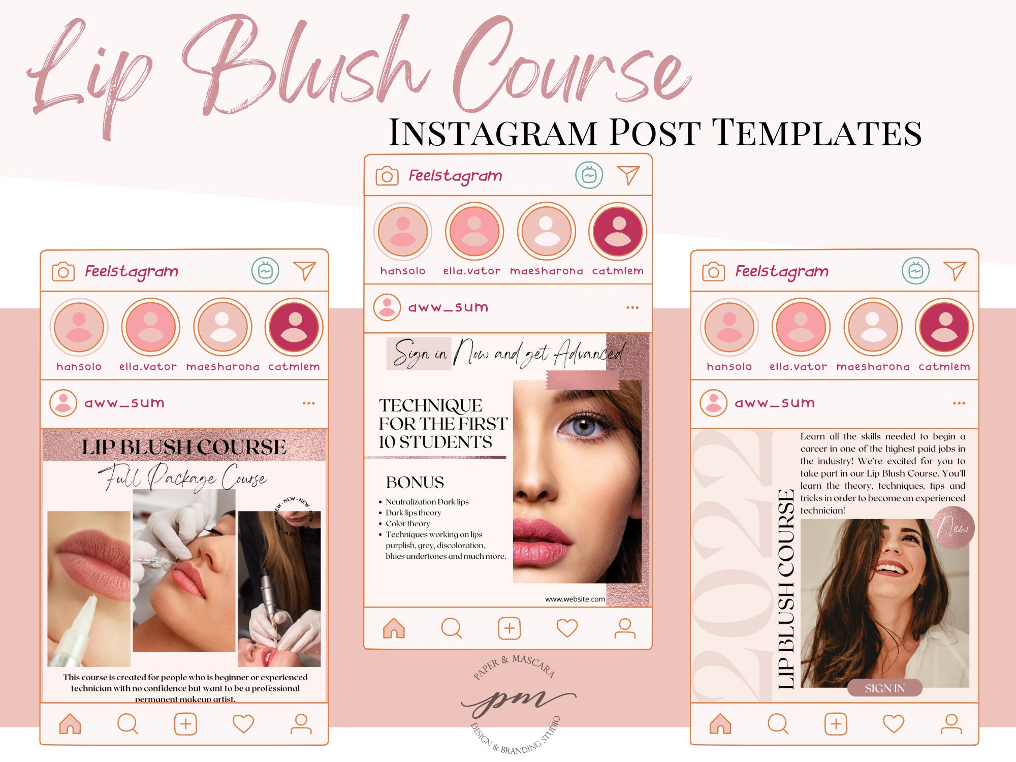 Lip Blush Course Instagram Post Templates Editable Permanent Etsy