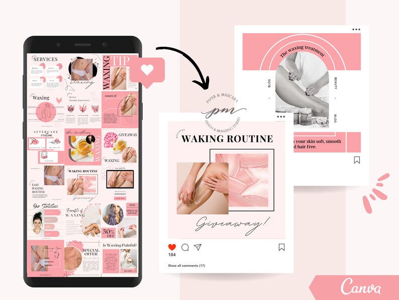 Waxing Instagram Post Templates Editable Hair Removal Social Etsy