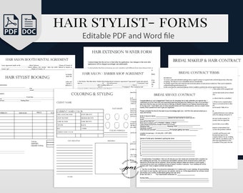 Utskrivbara företagsformulär för hårstylist, redigerbart klientformulär för hårstylist, tidsbokningar, bokningsformulär för hårstylist