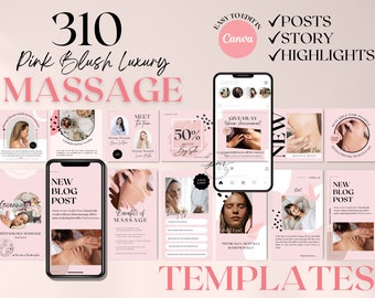 Massage Therapist Instagram Post and Story Templates, Editable Massage Social Media Posts, Pink Massage Instagram Highlights