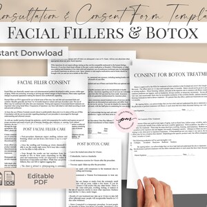 Modèle de formulaire de remplissage facial et de traitement Botox, modèle de formulaire de consentement Botox modifiable, modèle de formulaire de consentement de remplissage facial, cartes de suivi
