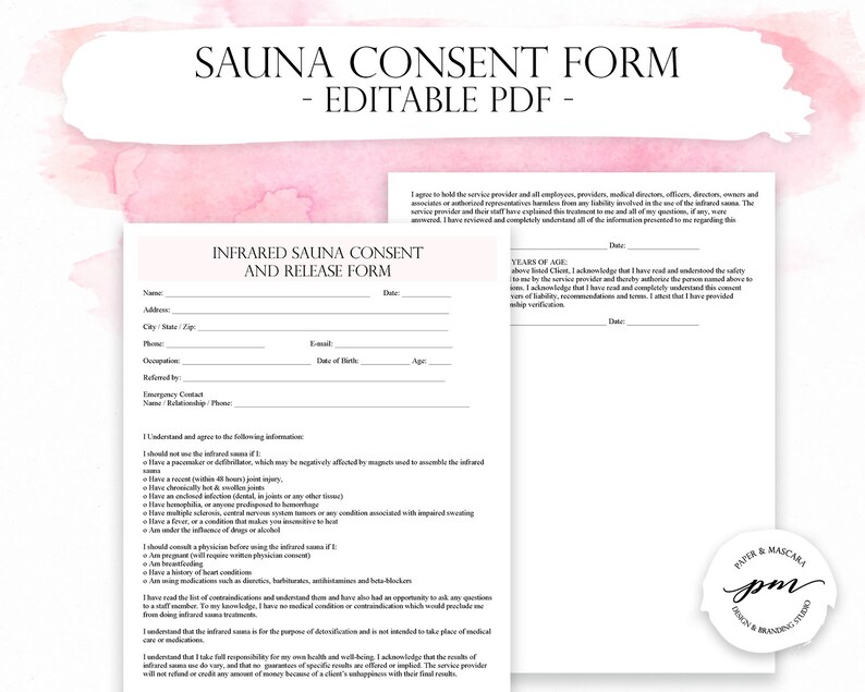 Infrared Sauna Consent Form Sauna Detox Consent Forms Etsy