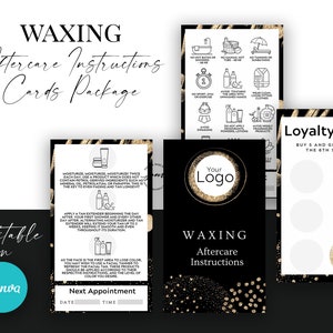 Editable Waxing Aftercare Card Pack, Editable Hair Removal Aftercare Instructions, Editable Loyalty Card, Editable Canva Template