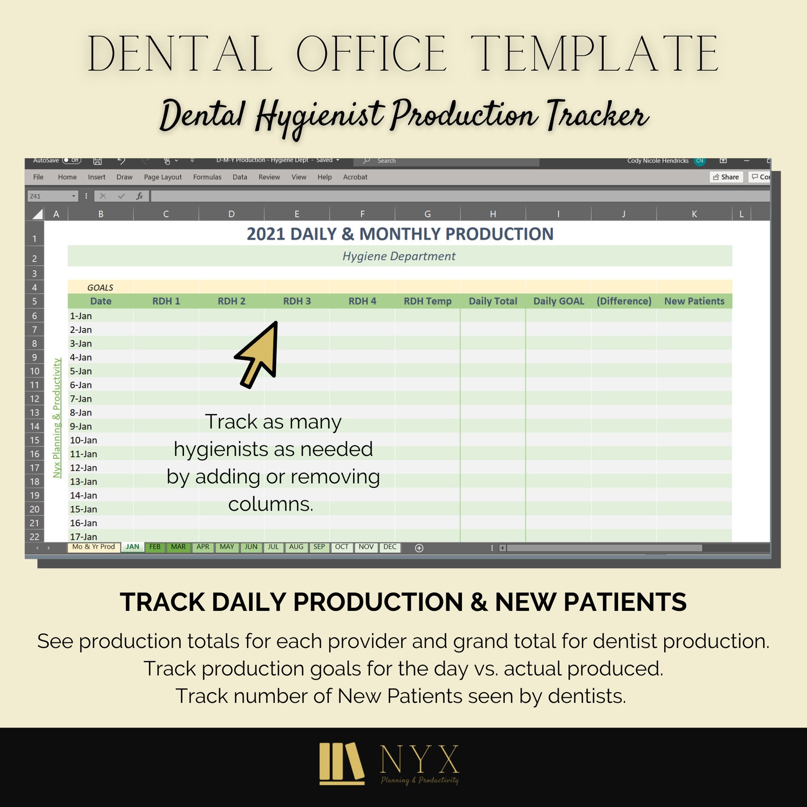Dental Hygienist Production Tracker Excel Template Dental Etsy