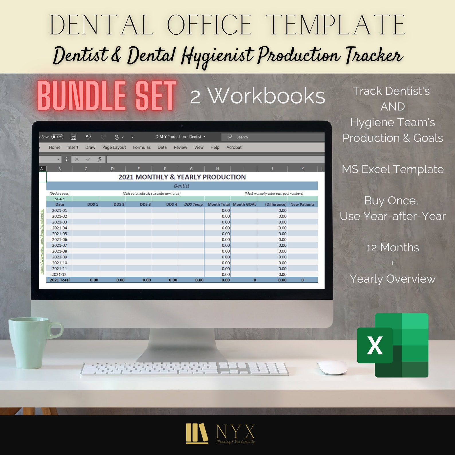 BUNDLE Dentist & Dental Hygienist Production Tracker Excel Etsy