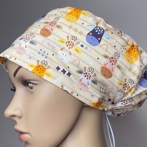 rainbow giraffe surgical scrub caps for women