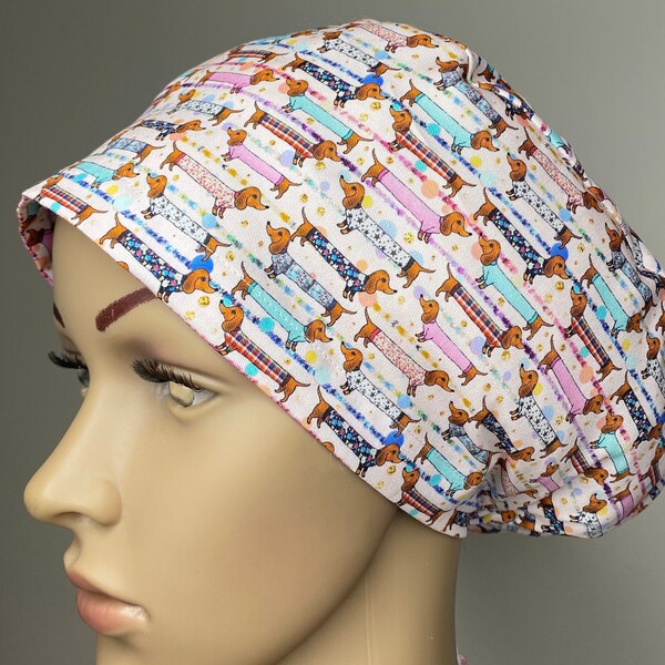 Handmade Sausage Dog Scrub Cap: Cotton Surgical Hat