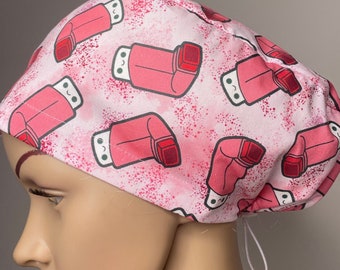 scrub cap pink asthma puffer scrub hat