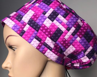 scrub cap, pink and purple bricks, scrub hat