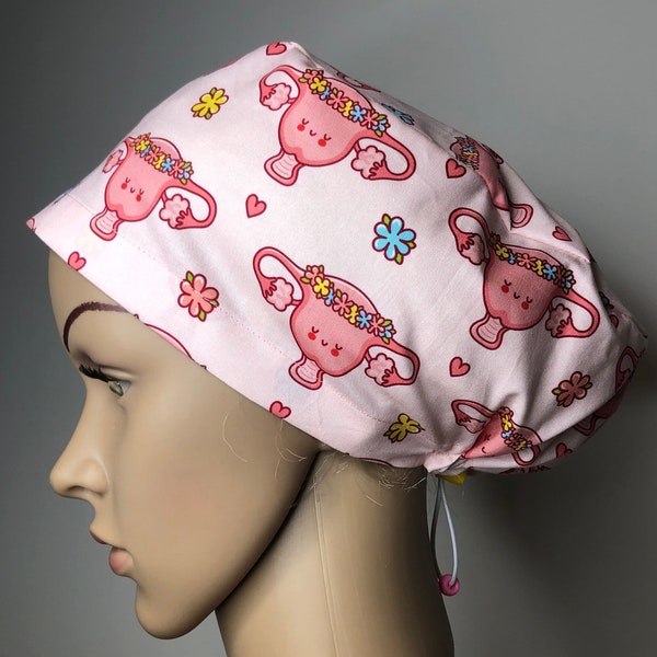 pink reproductive organ scrub cap, scrub cap for women, scrub hat for women, cap, scrub cap Australia, nurse, doctor, vet, dentist