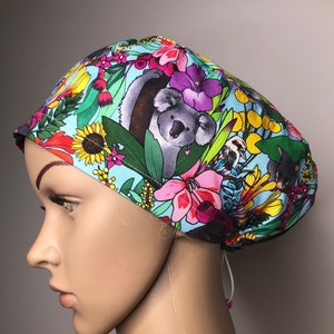 blue floral scrub hat cap koala platypus possum kookaburra