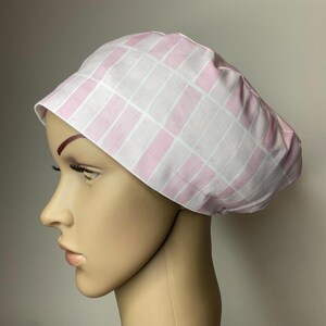 scrub cap - LINED - pink and white - scrub caps for women - scrub hats for women - scrub hat - nurse gift - by willowhousehomemade