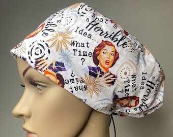 Retro Print Surgical Scrub Cap with Toggle | Funny Nurse Hat