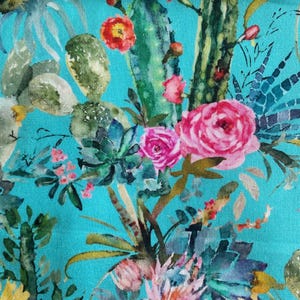 Scrub hat cap floral cactus aqua and pink