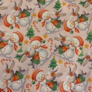 Whimsical Holiday Collaboration: Snowman and Bunny Christmas Surgical Cap - Handmade Cotton Scrub Cap with Toggle -  by willowhousehomemade