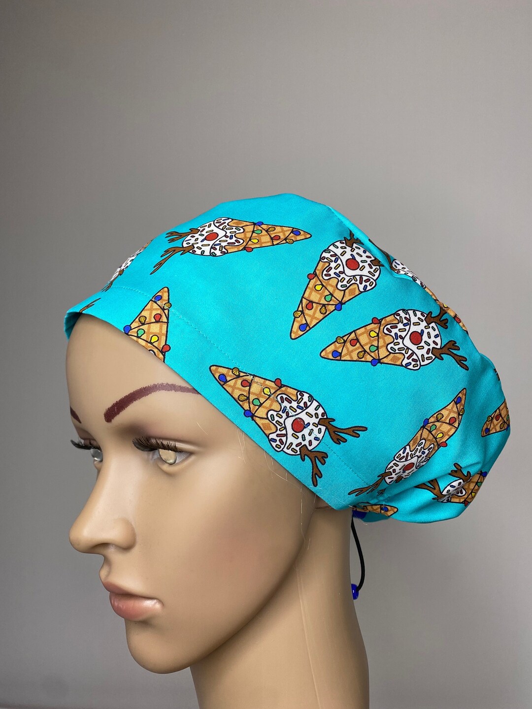 Unique Aqua Cotton Christmas Scrub Cap With Fun Icecream Etsy Australia