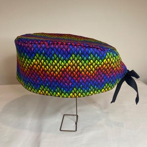 LINED - Scrub Hat - surgical scrub cap with rainbow dragon scale Print,  Nurse gift , caps for  Men and Women - by willowhousehomemade