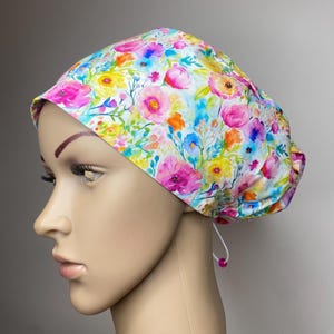Scrub hat,scrub cap, medical scrubs,  floral pink purple roses lilac, bouquet,willowhousehomemade