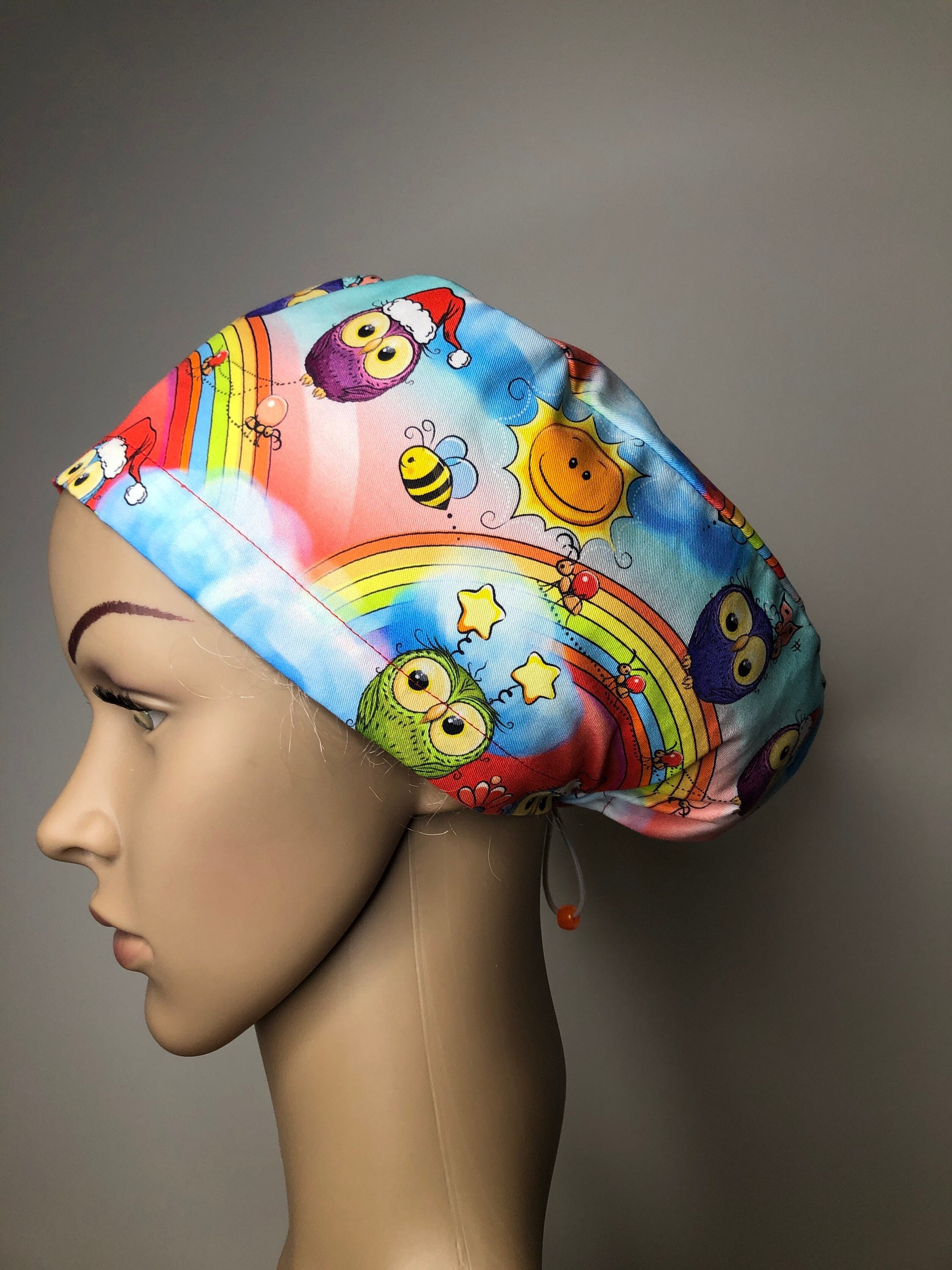 Owl Patterned Surgical Scrub Cap: Festive Christmas Cotton