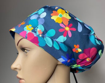 Scrub cap, retro floral daisy surgical scrub hat for women