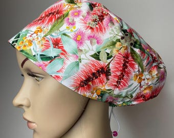 Gorro de enfermera de algodón hecho a mano con forro floral