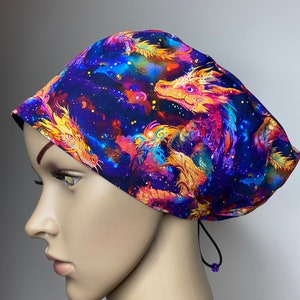 scrub cap - Rainbow Dragon - scrub caps for women - scrub hats for men - dragon scrub hat - nurse gift - by willowhousehomemade