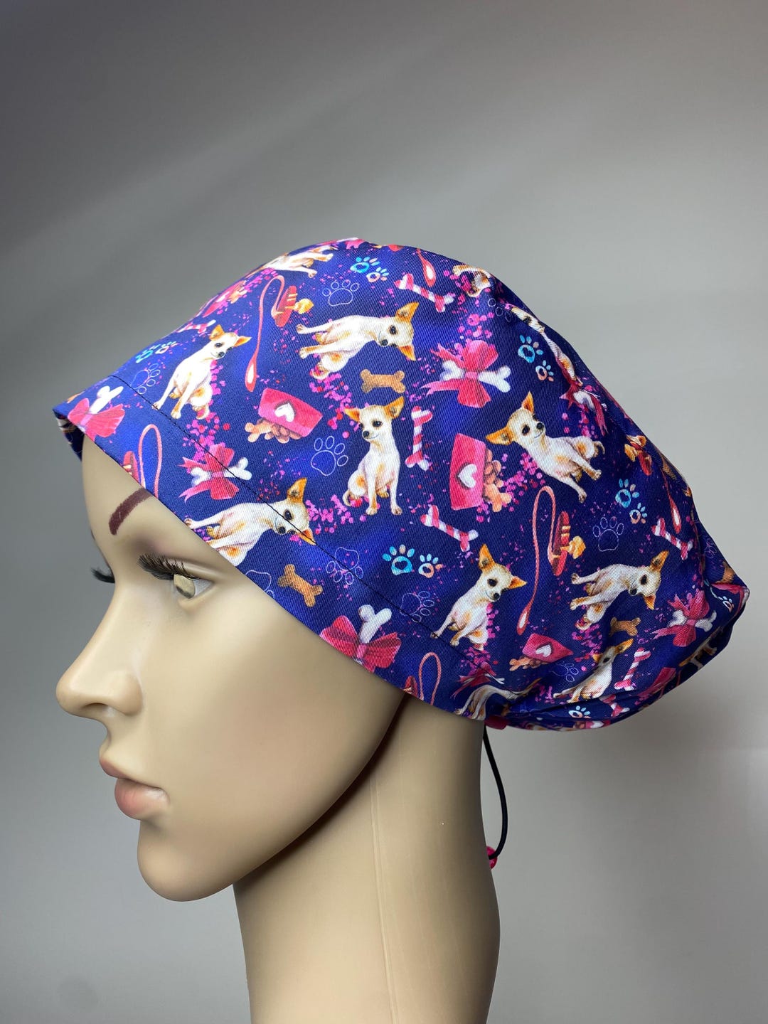 Navy and Pink Dog Lover Surgical Scrub Cap - Stay Stylish on the Job ...
