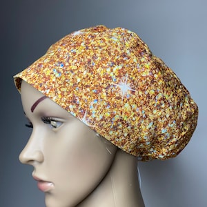 Handmade gold Sparkle Glitter Surgical Scrub Cap with Adjustable Toggle - Cotton Head Cover by Willowhousehomemade