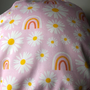 Scrub hat cap, surgical scrub cap, medical scrubs, pink daisy with rainbows image 3