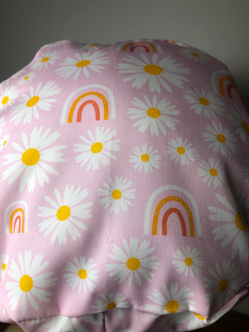 Scrub hat cap, surgical scrub cap, medical scrubs, pink daisy with rainbows image 3