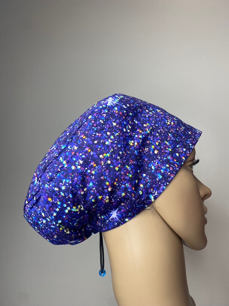 Handmade Navy Sparkle Glitter Surgical Scrub Cap With Adjustable Toggle