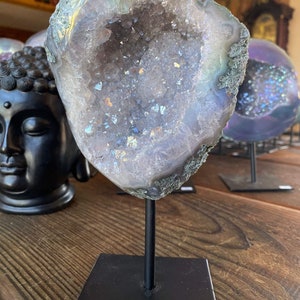 Premium High Grade Amethyst Angel Aura Geode on Stand 10 Mini Geode 973g H19xW12xD7cm