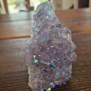 Premium High Grade Amethyst Angel Aura Druzy 226 Mini Geode Cluster Piece Cut Base 360g H11xW6.5xD4cm